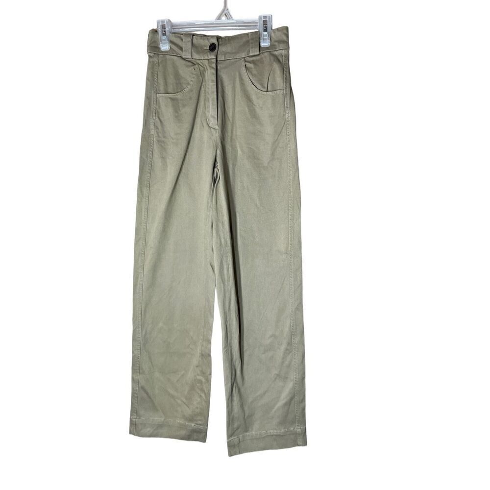 Frank & Oak Alice Khaki Straight Leg High Rose Pants Size 00
